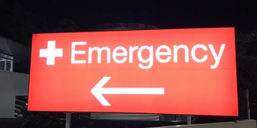 Emergency sign at Auckland hospital