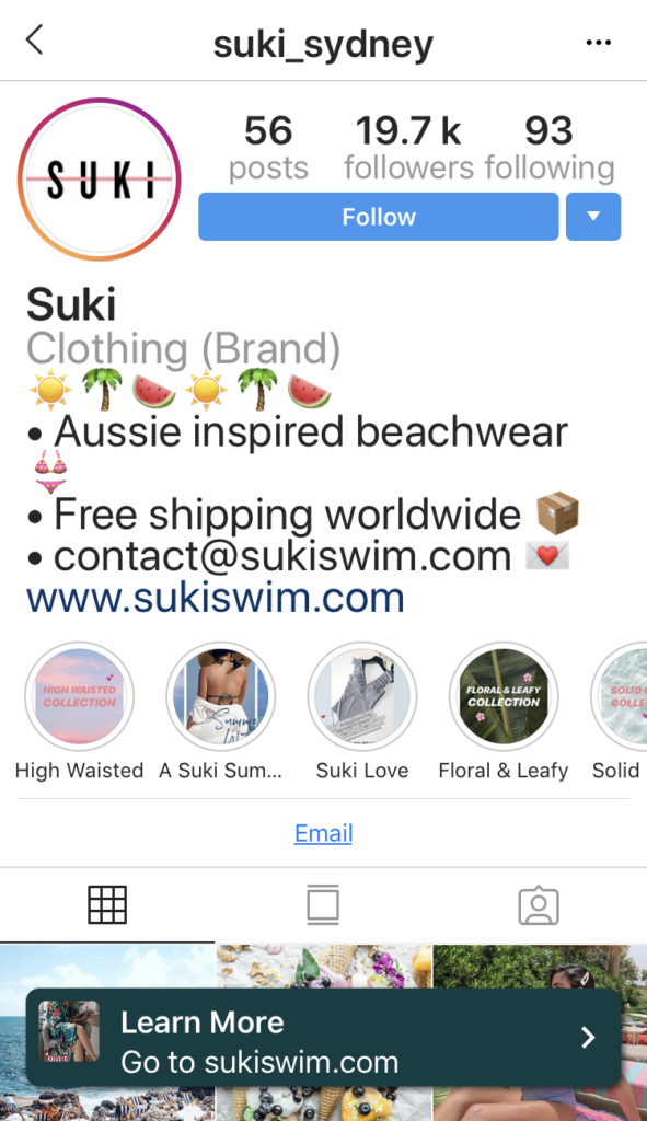 Screenshots of the Suki_Sydney instagram page
